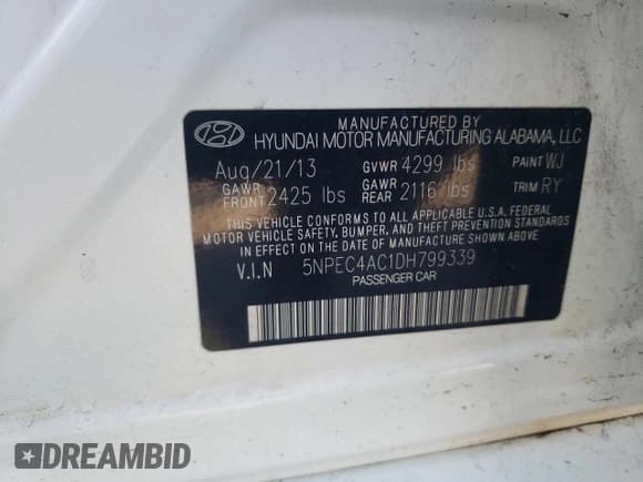 ✅ 2013 Hyundai Sonata SE • VIN: 5NPEC4AC1DH799339 • Lot: 71720404. Wystawiony na Copart z przebiegiem 65 884 mil. Bezpłatny archiwum sprzedaży aukcyjnych z USA i szczegółowy raport historii pojazdu na DreamBid. Zdjęcie 12.