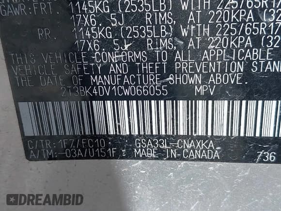 ✅ 2012 Toyota RAV4 • VIN: 2T3BK4DV1CW066055 • Lot: 39351803. Wystawiony na IAAI z przebiegiem 161 051 mil. Bezpłatny archiwum sprzedaży aukcyjnych z USA i szczegółowy raport historii pojazdu na DreamBid. Zdjęcie 9.