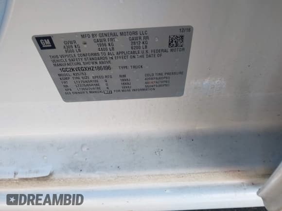 ✅ 2017 Chevrolet Silverado 2500HD LT • VIN: 1GC2KVEGXHZ186496 • Lot: 43537640. Listed on IAAI with 202,159 mi. Free auction sales archive from the USA and detailed vehicle history report at DreamBid. Image 9.