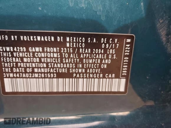 ✅ 2018 Volkswagen Golf GTI S • VIN: 3VW447AU2JM261593 • Лот: 93737755. Опубликован ранее на Copart с пробегом 103 061 миль. Бесплатный доступ к архиву аукционных продаж из США и подробный отчёт об истории автомобиля на DreamBid. Изображение 12.