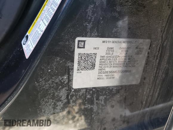 ✅ 2018 Chevrolet Cruze LT • VIN: 1G1BE5SM0J7205956 • Lot: 70903852. Listed on Copart with Not provided. Free auction sales archive from the USA and detailed vehicle history report at DreamBid. Image 14.