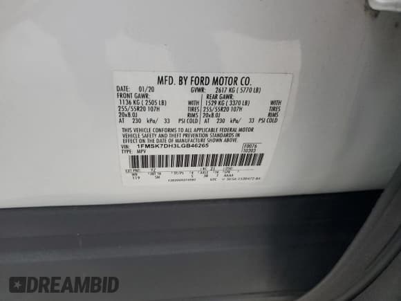 ✅ 2020 Ford Explorer XLT • VIN: 1FMSK7DH3LGB46265 • Лот: 82249545. Опубликован ранее на Copart с пробегом 90 453 миль. Бесплатный доступ к архиву аукционных продаж из США и подробный отчёт об истории автомобиля на DreamBid. Изображение 14.