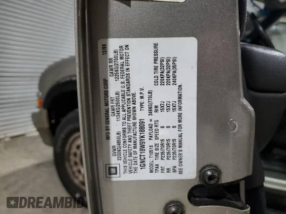 2000 Chevrolet Blazer LS z VIN 1GNCT18W9YK188091, wystawiony jako Copart lot #78592844 z przebiegiem 69 497 mil mil oraz Szkoda całkowita • Salvage title. Historia ofert i sprzedaży dostępna na DreamBid. Obrazek 13.