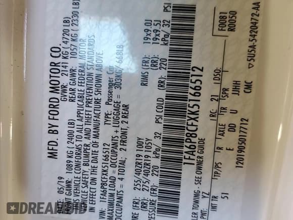 ✅ 2019 Ford Mustang GT Premium • VIN: 1FA6P8CFXK5166512 • Lot: 84479525. Listed on Copart with 119,076 mi. Free auction sales archive from the USA and detailed vehicle history report at DreamBid. Image 12.