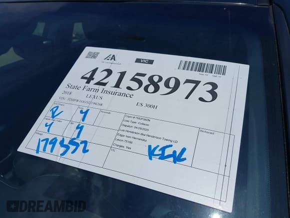 ✅ 2018 Lexus ES 300h • VIN: JTHBW1GG5J2194268 • Lot: 42158973. Listed on IAAI with 179,352 mi. Free auction sales archive from the USA and detailed vehicle history report at DreamBid. Image 17.