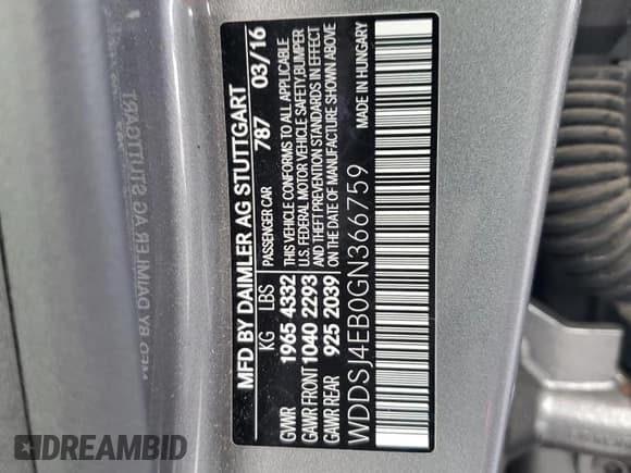 ✅ 2016 Mercedes-Benz CLA 250 • VIN: WDDSJ4EB0GN366759 • Lot: 93079925. Listed on Copart with 17,977 mi. Free auction sales archive from the USA and detailed vehicle history report at DreamBid. Image 13.