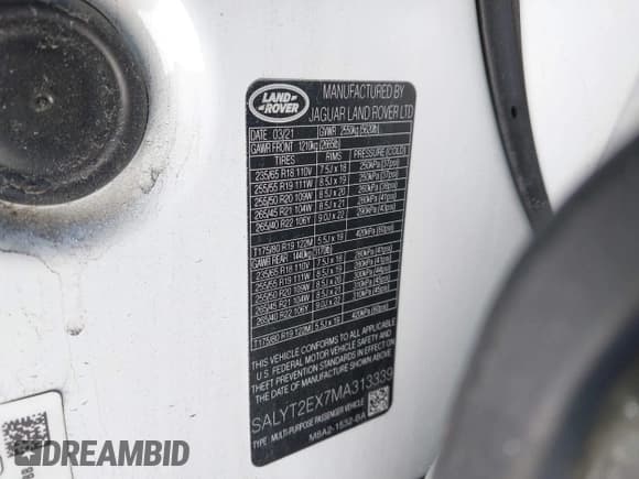 ✅ 2021 Land Rover Range Rover Velar R-Dynamic S • VIN: SALYT2EX7MA313339 • Lot: 41595063. Wystawiony na IAAI z przebiegiem 77 873 mil. Bezpłatny archiwum sprzedaży aukcyjnych z USA i szczegółowy raport historii pojazdu na DreamBid. Zdjęcie 9.