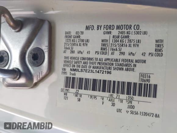 ✅ 2020 Ford Transit Connect XL • VIN: NM0LS7E23L1472196 • Lot: 42499611. Wystawiony na IAAI z przebiegiem 84 147 mil. Bezpłatny archiwum sprzedaży aukcyjnych z USA i szczegółowy raport historii pojazdu na DreamBid. Zdjęcie 9.