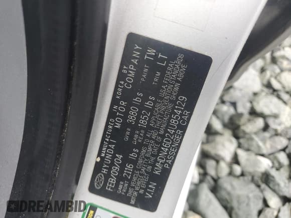 ✅ 2004 Hyundai Elantra GLS • VIN: KMHDN46D24U854129 • Lot: 51842665. Wystawiony na Copart z przebiegiem 224 878 mil. Bezpłatny archiwum sprzedaży aukcyjnych z USA i szczegółowy raport historii pojazdu na DreamBid. Zdjęcie 12.