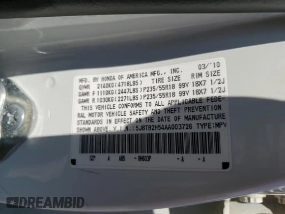 ✅ 2010 Acura RDX Technology • VIN: 5J8TB2H54AA003726 • Lot: 66518475. Wystawiony na Copart z przebiegiem 147 955 mil. Bezpłatny archiwum sprzedaży aukcyjnych z USA i szczegółowy raport historii pojazdu na DreamBid. Zdjęcie 12.