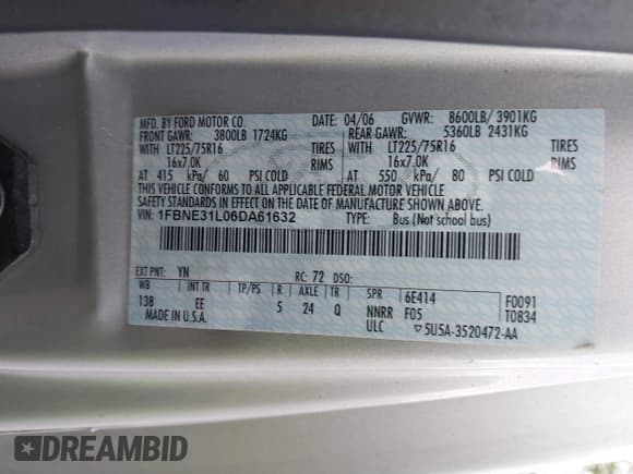 ✅ 2006 Ford Econoline Passenger XL • VIN: 1FBNE31L06DA61632 • Lot: 43675471. Wystawiony na IAAI z przebiegiem 104 764 mil. Bezpłatny archiwum sprzedaży aukcyjnych z USA i szczegółowy raport historii pojazdu na DreamBid. Zdjęcie 8.