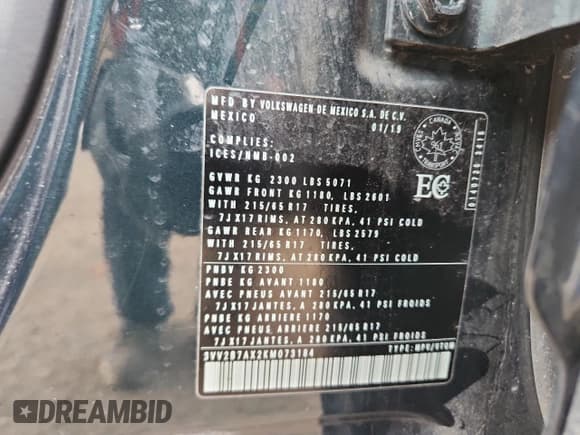 ✅ 2019 Volkswagen Tiguan SE • VIN: 3VV2B7AX2KM073184 • Lot: 89795945. Wystawiony na Copart z przebiegiem 95 380 mil. Bezpłatny archiwum sprzedaży aukcyjnych z USA i szczegółowy raport historii pojazdu na DreamBid. Zdjęcie 13.