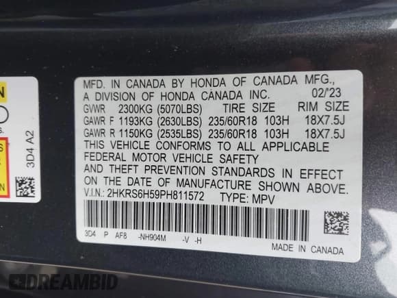 ✅ 2023 Honda CR-V Sport • VIN: 2HKRS6H59PH811572 • Лот: 42427801. Опубликован ранее на IAAI с пробегом 27 057 миль. Бесплатный доступ к архиву аукционных продаж из США и подробный отчёт об истории автомобиля на DreamBid. Изображение 9.