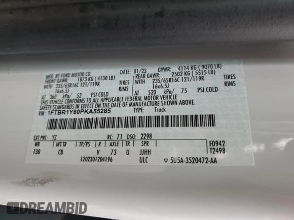 ✅ 2023 Ford Transit Cargo • VIN: 1FTBR1Y80PKA55285 • Lot: 60306425. Listed on Copart with 26,810 mi. Free auction sales archive from the USA and detailed vehicle history report at DreamBid. Image 13.