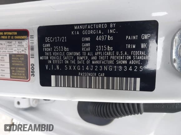 ✅ 2022 Kia K5 LXS • VIN: 5XXG14J23NG133425 • Лот: 43505522. Опубликован ранее на IAAI с пробегом 49 719 миль. Бесплатный доступ к архиву аукционных продаж из США и подробный отчёт об истории автомобиля на DreamBid. Изображение 9.