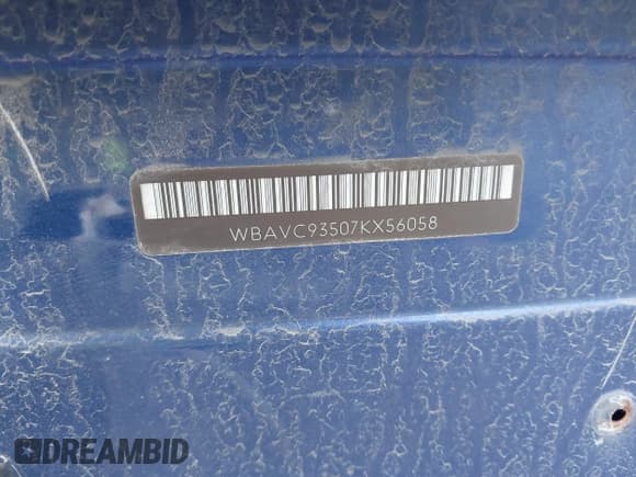 ✅ 2007 BMW 3 Series 328xi • VIN: WBAVC93507KX56058 • Lot: 43396954. Listed on IAAI with Not provided. Free auction sales archive from the USA and detailed vehicle history report at DreamBid. Image 12.