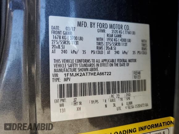 ✅ 2017 Ford Expedition Max Limited • VIN: 1FMJK2AT7HEA66722 • Lot: 58176425. Wystawiony na Copart z przebiegiem 108 191 mil. Bezpłatny archiwum sprzedaży aukcyjnych z USA i szczegółowy raport historii pojazdu na DreamBid. Zdjęcie 13.