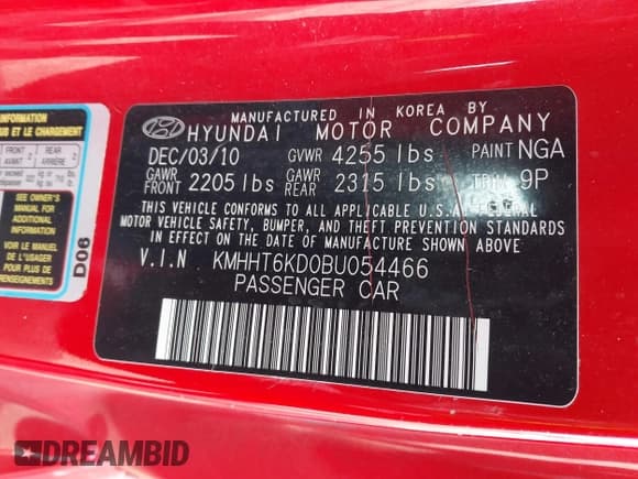 ✅ 2011 Hyundai Genesis Coupe • VIN: KMHHT6KD0BU054466 • Лот: 43624965. Опубликован ранее на IAAI с пробегом 114 816 миль. Бесплатный доступ к архиву аукционных продаж из США и подробный отчёт об истории автомобиля на DreamBid. Изображение 9.