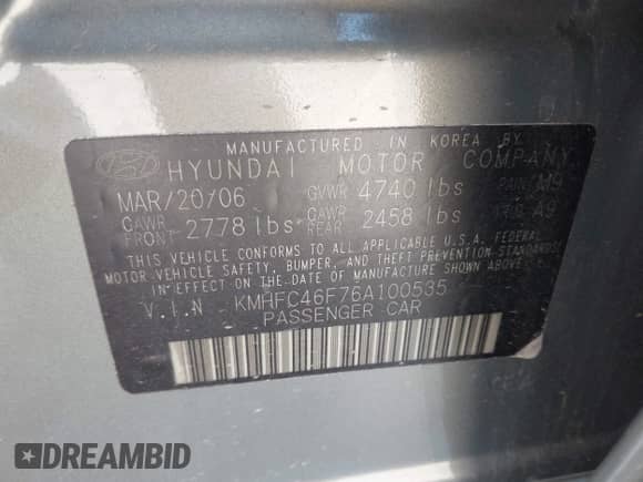 2006 Hyundai Azera SE с VIN KMHFC46F76A100535, выставлен на аукционе IAAI как лот 41969960 с пробегом 91 131 миль миль и . История ставок и продаж доступна на DreamBid. Изображение 9.
