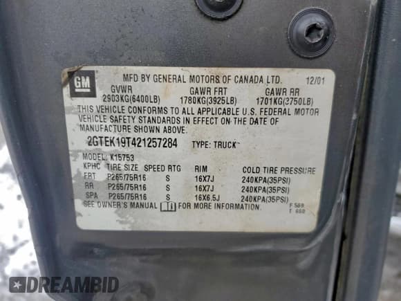✅ 2002 GMC Sierra 1500 SLE • VIN: 2GTEK19T421257284 • Лот: 94266305. Опубликован ранее на Copart с пробегом 97 726 миль. Бесплатный доступ к архиву аукционных продаж из США и подробный отчёт об истории автомобиля на DreamBid. Изображение 12.