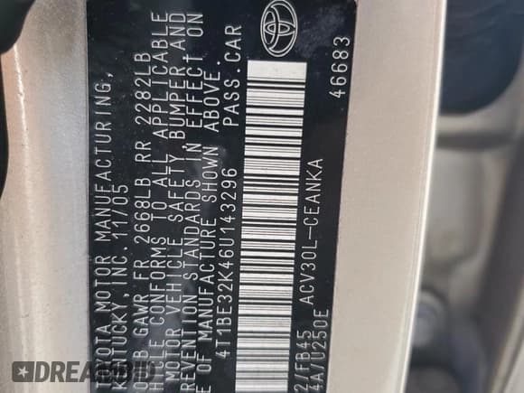 ✅ 2006 Toyota Camry LE • VIN: 4T1BE32K46U143296 • Lot: 81215535. Listed on Copart with 229,045 mi. Free auction sales archive from the USA and detailed vehicle history report at DreamBid. Image 12.