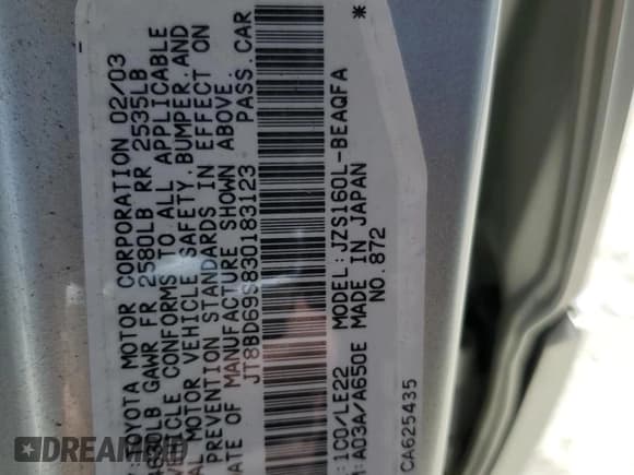 ✅ 2003 Lexus GS 300 • VIN: JT8BD69S830183123 • Lot: 67881664. Wystawiony na Copart z przebiegiem 71 041 mil. Bezpłatny archiwum sprzedaży aukcyjnych z USA i szczegółowy raport historii pojazdu na DreamBid. Zdjęcie 12.