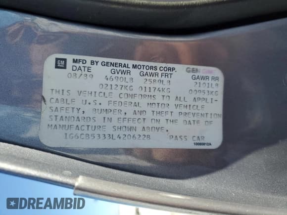 ✅ 1990 Cadillac Fleetwood • VIN: 1G6CB5333L4206228 • Lot: 87507845. Listed on Copart with 213,041 mi. Free auction sales archive from the USA and detailed vehicle history report at DreamBid. Image 12.