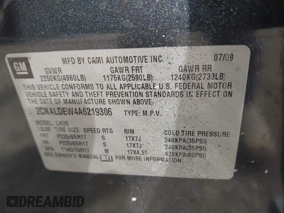 ✅ 2010 Chevrolet Equinox 1LT • VIN: 2CNALDEW4A6219306 • Lot: 43463435. Wystawiony na IAAI z przebiegiem Nie podano. Bezpłatny archiwum sprzedaży aukcyjnych z USA i szczegółowy raport historii pojazdu na DreamBid. Zdjęcie 9.