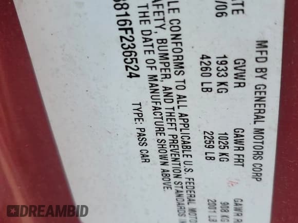 ✅ 2006 Chevrolet Malibu 2LT • VIN: 1G1ZT53816F236524 • Lot: 92883125. Listed on Copart with Not provided. Free auction sales archive from the USA and detailed vehicle history report at DreamBid. Image 12.