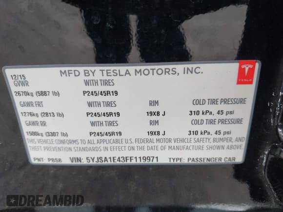 ✅ 2015 Tesla Model S 85D • VIN: 5YJSA1E43FF119971 • Lot: 42433879. Listed on IAAI with 72,857 mi. Free auction sales archive from the USA and detailed vehicle history report at DreamBid. Image 9.
