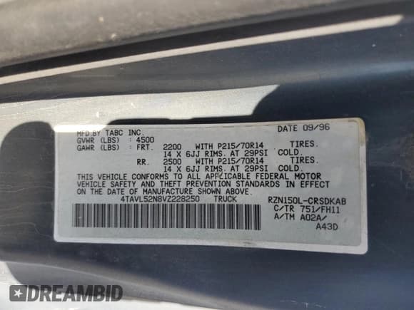 ✅ 1997 Toyota Tacoma • VIN: 4TAVL52N8VZ228250 • Lot: 81762565. Wystawiony na Copart z przebiegiem 238 312 mil. Bezpłatny archiwum sprzedaży aukcyjnych z USA i szczegółowy raport historii pojazdu na DreamBid. Zdjęcie 12.