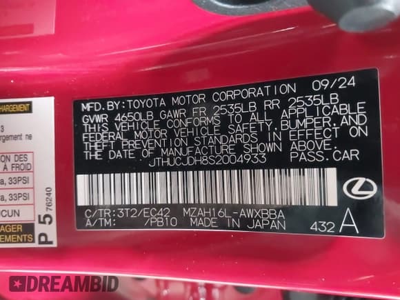 ✅ 2025 Lexus UX 300h • VIN: JTHUCJDH8S2004933 • Lot: 41584822. Listed on IAAI with 722 mi. Free auction sales archive from the USA and detailed vehicle history report at DreamBid. Image 9.