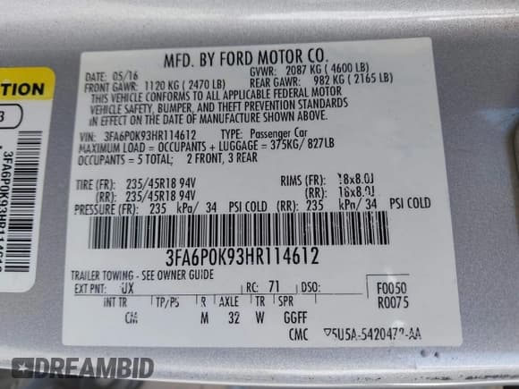 ✅ 2017 Ford Fusion Titanium • VIN: 3FA6P0K93HR114612 • Lot: 43284409. Listed on IAAI with 88,489 mi. Free auction sales archive from the USA and detailed vehicle history report at DreamBid. Image 9.