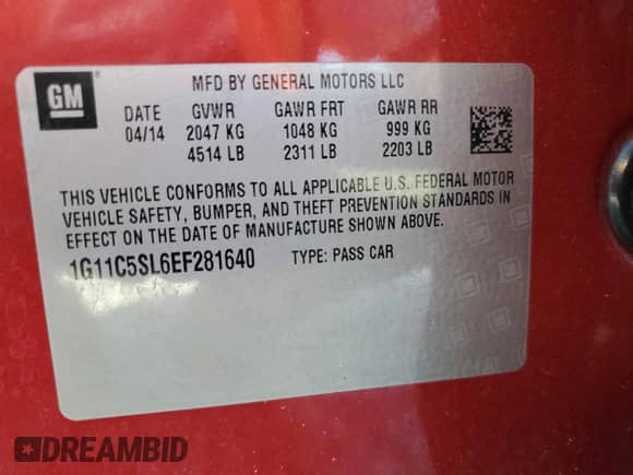 2014 Chevrolet Malibu LT z VIN 1G11C5SL6EF281640, wystawiony jako Copart lot #69595665 z przebiegiem Nie podano mil oraz Szkoda całkowita • Salvage title. Historia ofert i sprzedaży dostępna na DreamBid. Obrazek 12.