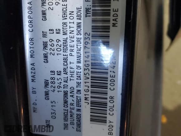 ✅ 2016 Mazda 6 i Touring • VIN: JM1GJ1V53G1417932 • Lot: 80474385. Listed on Copart with 117,834 mi. Free auction sales archive from the USA and detailed vehicle history report at DreamBid. Image 12.