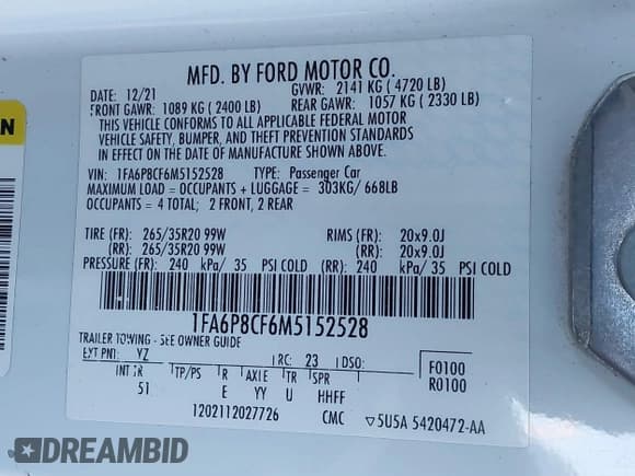 ✅ 2021 Ford Mustang GT • VIN: 1FA6P8CF6M5152528 • Lot: 41040268. Listed on IAAI with 49,739 mi. Free auction sales archive from the USA and detailed vehicle history report at DreamBid. Image 9.