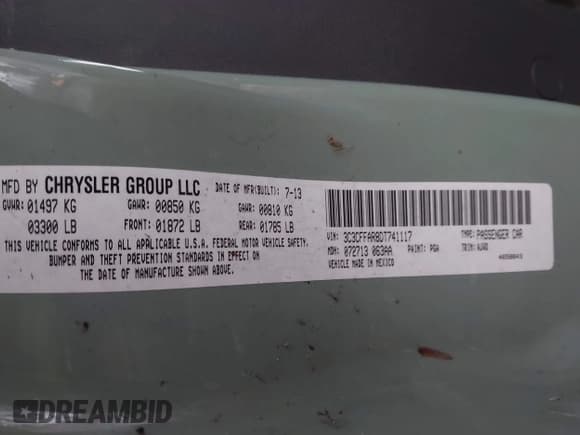 ✅ 2013 FIAT 500 Pop • VIN: 3C3CFFAR8DT741117 • Lot: 43834042. Listed on IAAI with 88,720 mi. Free auction sales archive from the USA and detailed vehicle history report at DreamBid. Image 9.