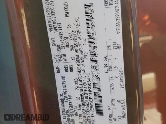 ✅ 2017 Ford F-150 XL • VIN: 1FTEW1EP1HKD86086 • Lot: 91360305. Listed on Copart with 152,612 mi. Free auction sales archive from the USA and detailed vehicle history report at DreamBid. Image 14.