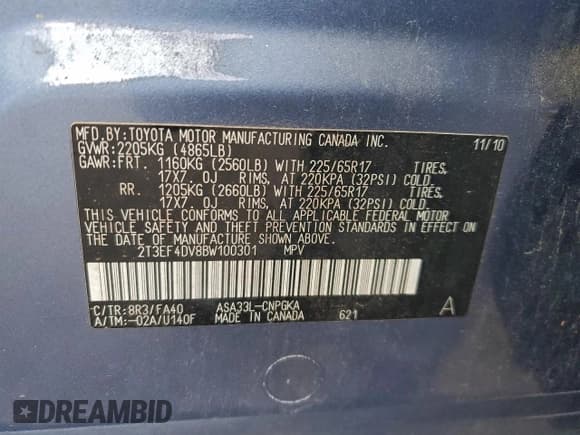 ✅ 2011 Toyota RAV4 Limited • VIN: 2T3EF4DV8BW100301 • Lot: 91188615. Listed on Copart with 75,311 mi. Free auction sales archive from the USA and detailed vehicle history report at DreamBid. Image 13.