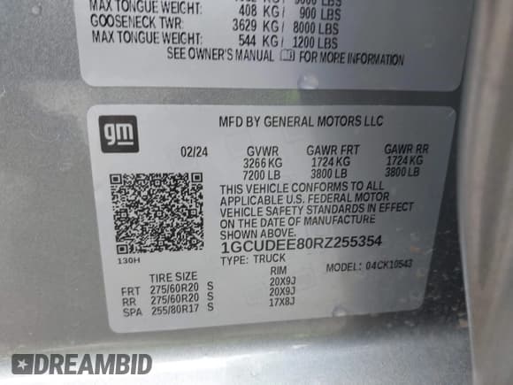 ✅ 2024 Chevrolet Silverado 1500 RST • VIN: 1GCUDEE80RZ255354 • Lot: 42016764. Listed on IAAI with 32,569 mi. Free auction sales archive from the USA and detailed vehicle history report at DreamBid. Image 9.