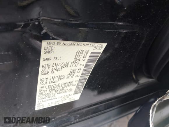 ✅ 2017 Nissan Murano Platinum • VIN: 5N1AZ2MG7HN161632 • Lot: 43682335. Listed on IAAI with 108,588 mi. Free auction sales archive from the USA and detailed vehicle history report at DreamBid. Image 9.