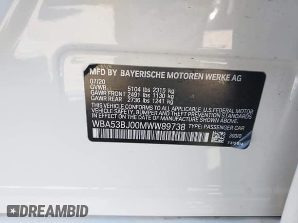 ✅ 2021 BMW 5 Series 540i • VIN: WBA53BJ00MWW89738 • Lot: 43332489. Listed on IAAI with 37,540 mi. Free auction sales archive from the USA and detailed vehicle history report at DreamBid. Image 9.