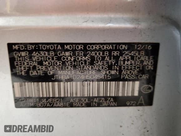 ✅ 2017 Lexus IS 200t • VIN: JTHBA1D24H5045415 • Lot: 93705685. Wystawiony na Copart z przebiegiem 116 527 mil. Bezpłatny archiwum sprzedaży aukcyjnych z USA i szczegółowy raport historii pojazdu na DreamBid. Zdjęcie 12.