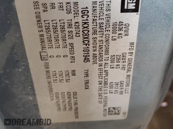 ✅ 2012 Chevrolet Silverado 2500HD LT • VIN: 1GC1KXC8XCF101945 • Lot: 71562095. Wystawiony na Copart z przebiegiem 183 156 mil. Bezpłatny archiwum sprzedaży aukcyjnych z USA i szczegółowy raport historii pojazdu na DreamBid. Zdjęcie 12.