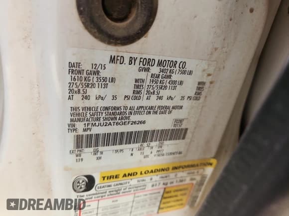 ✅ 2016 Ford Expedition Limited • VIN: 1FMJU2AT6GEF26266 • Лот: 85408435. Опубликован ранее на Copart с пробегом 73 504 миль. Бесплатный доступ к архиву аукционных продаж из США и подробный отчёт об истории автомобиля на DreamBid. Изображение 13.