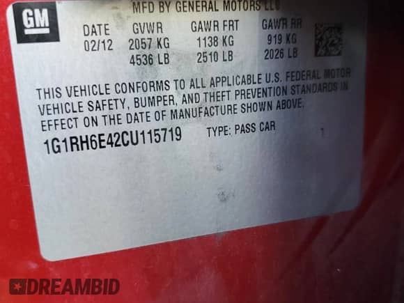 2012 Chevrolet Volt с VIN 1G1RH6E42CU115719, выставлен на аукционе Copart как лот 90740175 с пробегом 158 798 миль миль и Списание • Salvage title. История ставок и продаж доступна на DreamBid. Изображение 12.