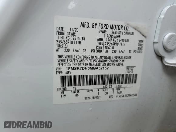 ✅ 2021 Ford Explorer XLT • VIN: 1FMSK7DH0MGA52152 • Lot: 60903545. Wystawiony na Copart z przebiegiem 71 054 mil. Bezpłatny archiwum sprzedaży aukcyjnych z USA i szczegółowy raport historii pojazdu na DreamBid. Zdjęcie 13.