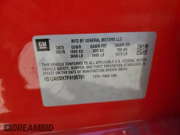 ✅ 2015 Chevrolet Sonic LS • VIN: 1G1JA6SH7F4195791 • Lot: 86976155. Listed on Copart with 97,081 mi. Free auction sales archive from the USA and detailed vehicle history report at DreamBid. Image 12.