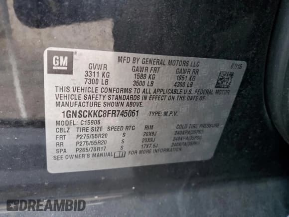 ✅ 2015 Chevrolet Suburban LTZ • VIN: 1GNSCKKC8FR745061 • Lot: 45640024. Wystawiony na Copart z przebiegiem Nie podano. Bezpłatny archiwum sprzedaży aukcyjnych z USA i szczegółowy raport historii pojazdu na DreamBid. Zdjęcie 13.