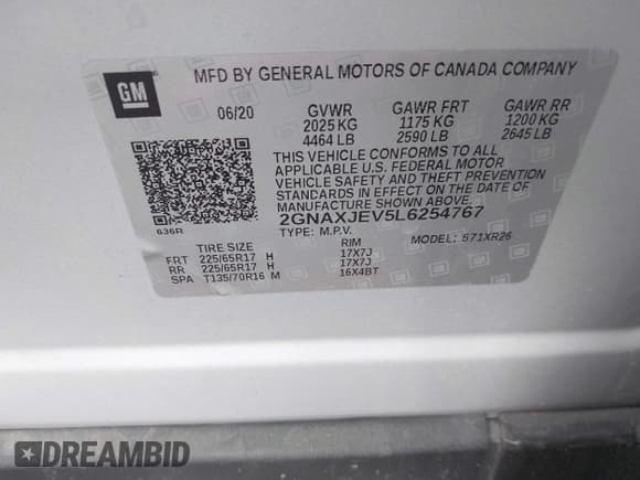 ✅ 2020 Chevrolet Equinox LT • VIN: 2GNAXJEV5L6254767 • Лот: 43697578. Опубликован ранее на IAAI с пробегом 245 690 миль. Бесплатный доступ к архиву аукционных продаж из США и подробный отчёт об истории автомобиля на DreamBid. Изображение 9.